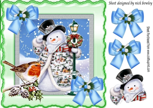 Good Day To you! Mr Robin! with happy snowman 8x8