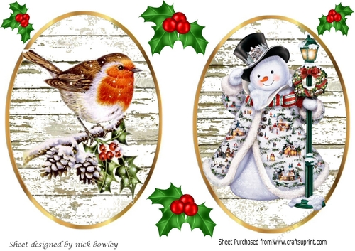 Two lovely christmas toppers/card fronts of a robin & snowman