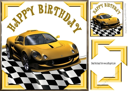 Yellow Sports Car with corners and check frame 8x8