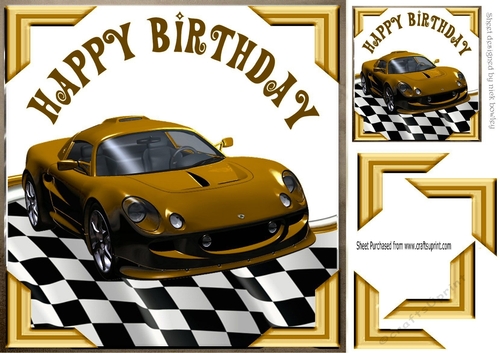 Gold Sports Car with corners and check frame 8x8