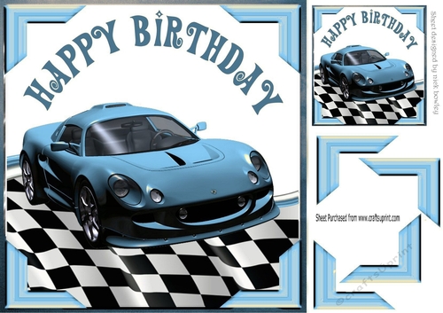 blue Sports Car with corners and check frame 8x8