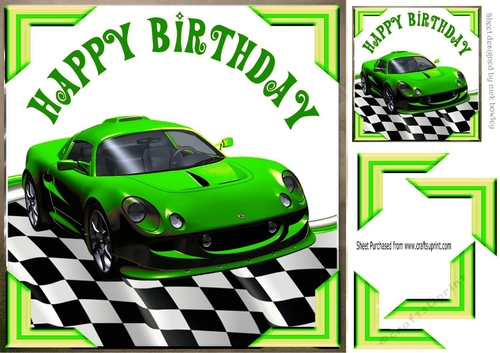 Green Sports Car with corners and check frame 8x8