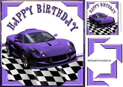 Purple Sports Car with corners and check frame 8x8