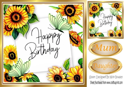 pretty sunflowers and butterflies in 8x8 frame 