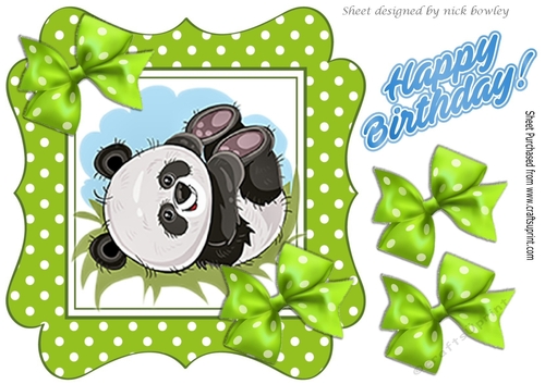 cute playful panda in lime green polkadot frame