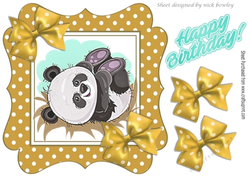 cute playful panda in gold polkadot frame