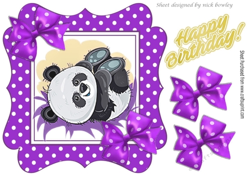 cute playful panda in purple polkadot frame