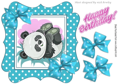 cute playful panda in turq polkadot frame