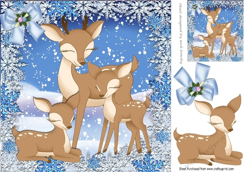 Lovely family of reindeers in the snow with bow 8x8