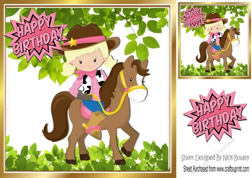Cowgirl riding her horse 8x8 (pink)