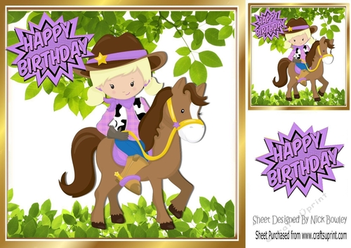 Cowgirl riding her horse 8x8 (purple)