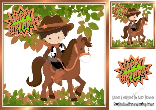 Cowboy riding his horse 8x8 (brown)