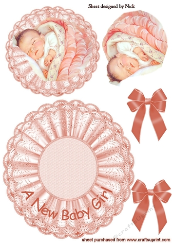 Cute little baby girl on peach lace rocker