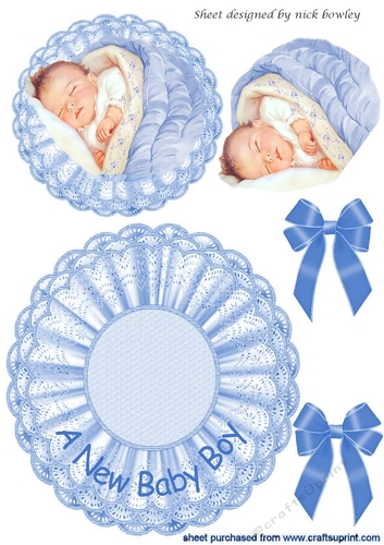 Cute little baby boy on blue lace rocker