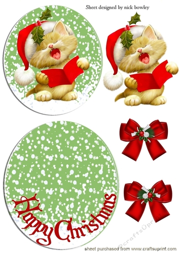 Cute kitty singing carols rocker card