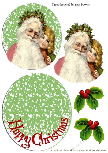 Vintage Santa with little girl rocker card