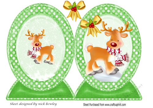 Lovely cut and fold of a cute reindeer with gold bow