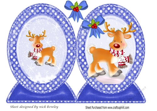 Lovely cut and fold of a cute reindeer with blue bow
