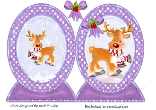 Lovely cut and fold of a cute reindeer with purple bow