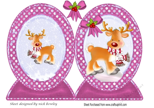 Lovely cut and fold of a cute reindeer with pink bow