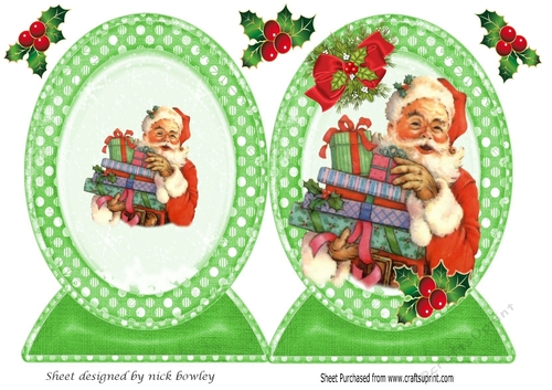 Lovely cut and fold of a vintage santa with red bow