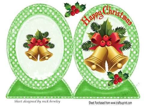 Lovely cut and fold of vintage christmas bells with holly