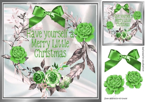 merry green christmas with roses  8x8