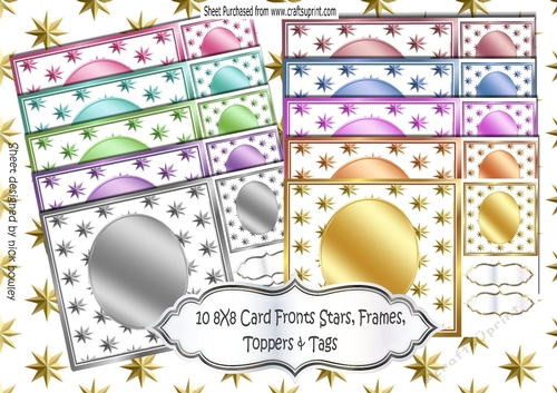 10 Lovely Coloured Christmas 8x8 Card Fronts with Stars, 