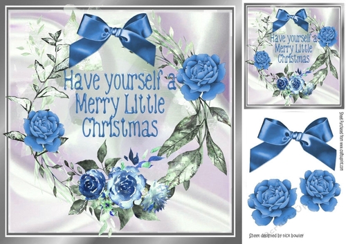 merry blue christmas with roses  8x8