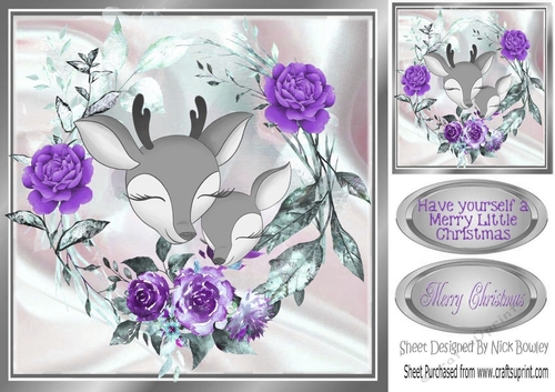 pretty deers with purple roses 8x8
