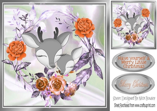 pretty deers with peach roses 8x8