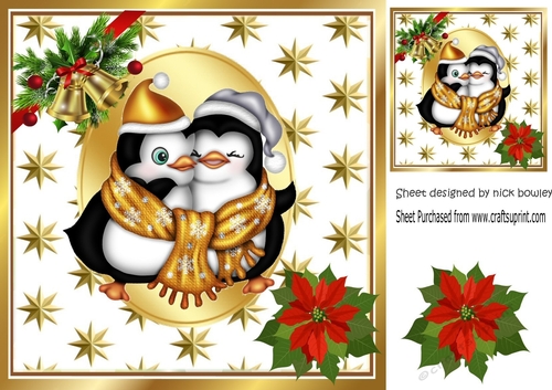 Cuddle up gold penguins in gold star 8x8 frame