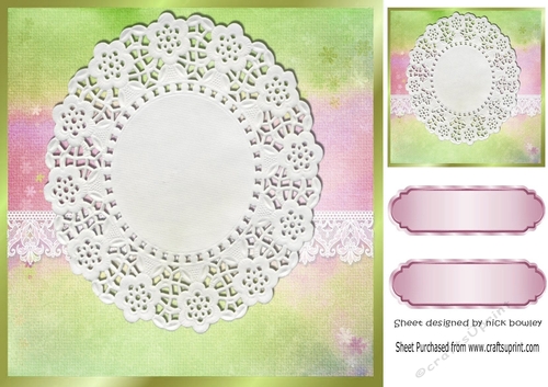 Pretty rainbow green with oval lace and border card front