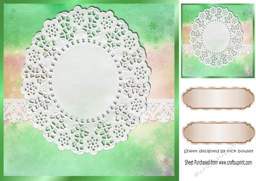 Pretty rainbow forest green with oval lace and border card front
