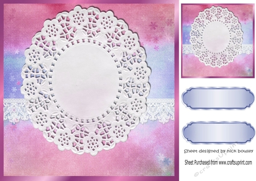 Pretty rainbow pink with oval lace and border card front