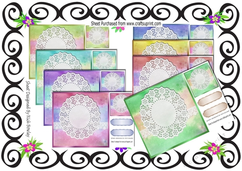 8 pretty rainbow and lace with borders 8x8 card fronts 8x8
