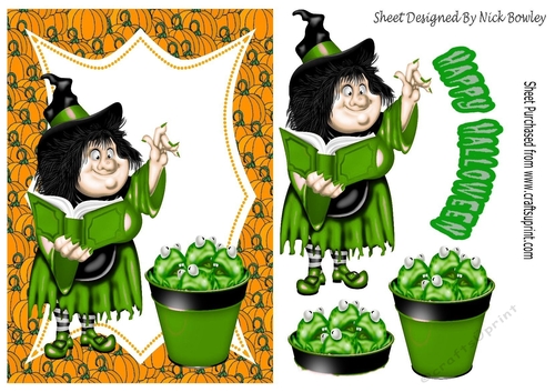Witchywoo with frogs (green) A5
