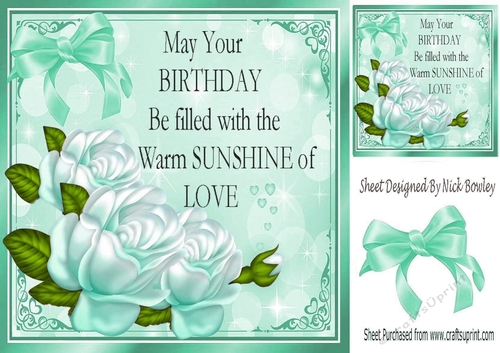 Pretty corner turq roses for you with bow 8x8