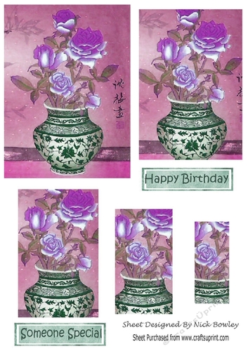 pretty chinese vase with flowers with pyramids (purple)