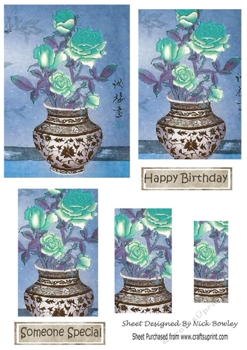 pretty chinese vase with flowers with pyramids (blue)