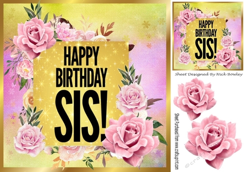 Birthday girl SIS! with pink roses 8x8