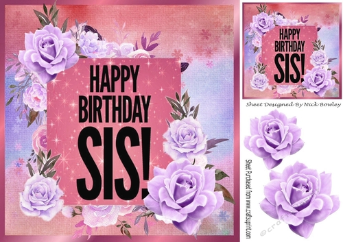 Birthday girl SIS! with lilac roses 8x8