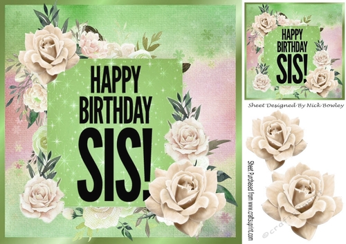Birthday girl SIS! with cream roses 8x8