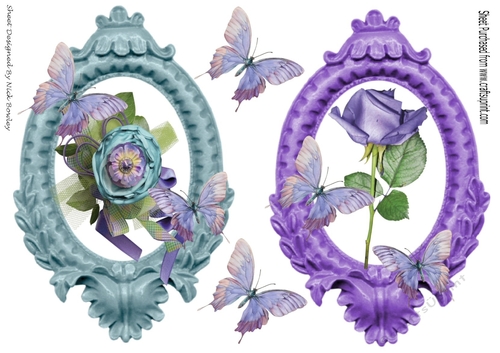 Two pretty ornate card fronts with lilac and purple flowers
