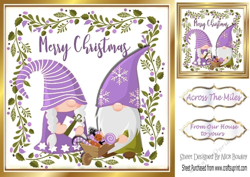 cute pair of christmas gnomes in holly frame 8x8 (purple)