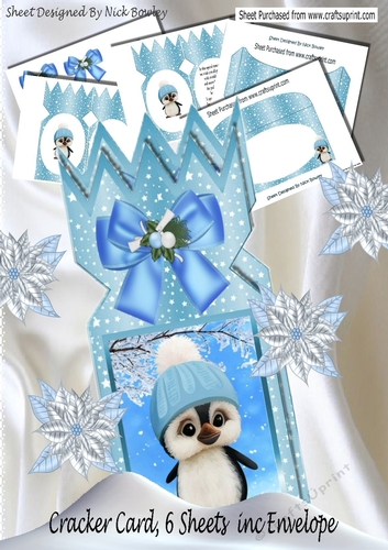 Cute little pengy in blue with bow cracker card mini kit