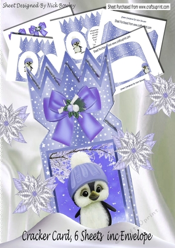 Cute little pengy in purple with bow cracker card mini kit