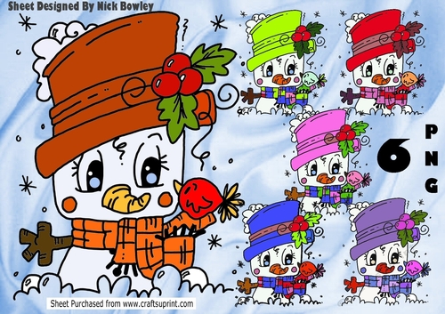 6 Lovely Coloured Chibis Snowmen in hats png