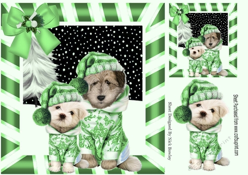 Furry Friends,  cute dogs in the snow in green 8x8