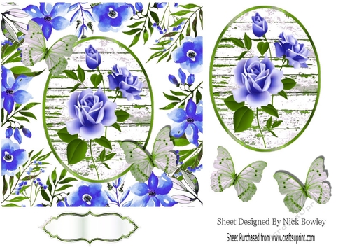 Pretty blue roses with topper and butterflies 5x5
